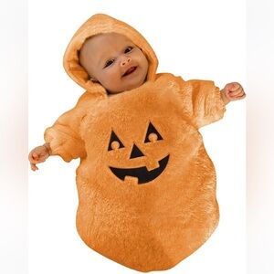 Orange Pumpkin Baby Costume Hooded Plush 0-3ms. NEW!